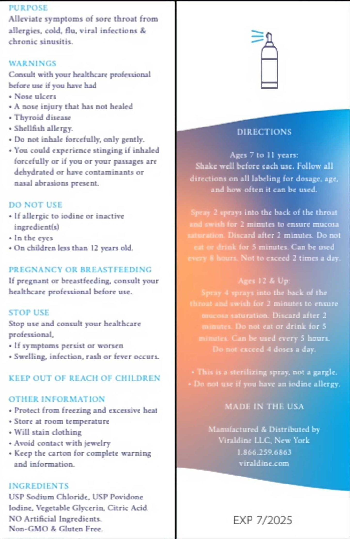 1.5 % Povidone Iodine Throat Spray Formula 100 Applications