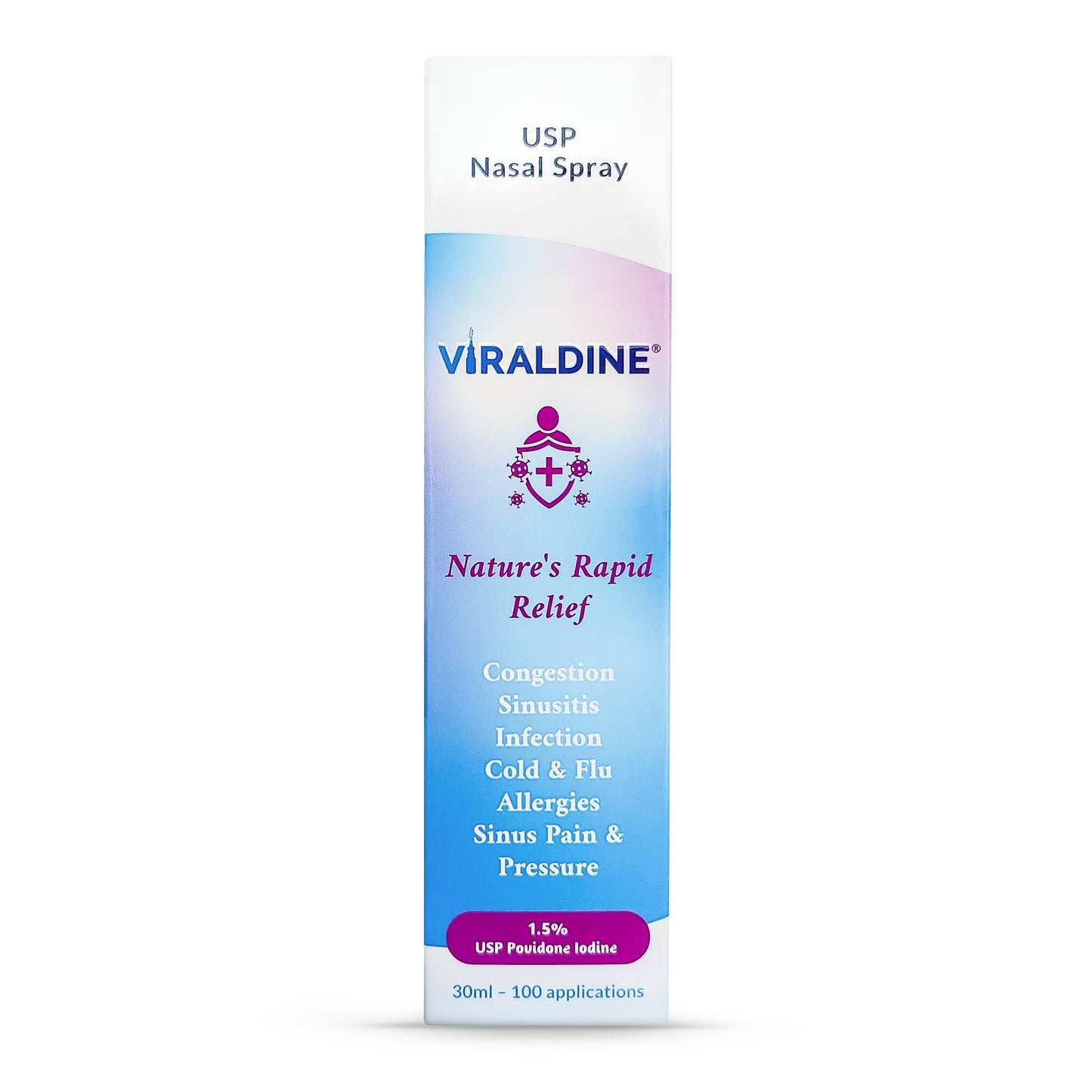 Viraldine 1.5 % Povidone-Iodine Nasal Spray Rapid Relief Formula 100 Applications