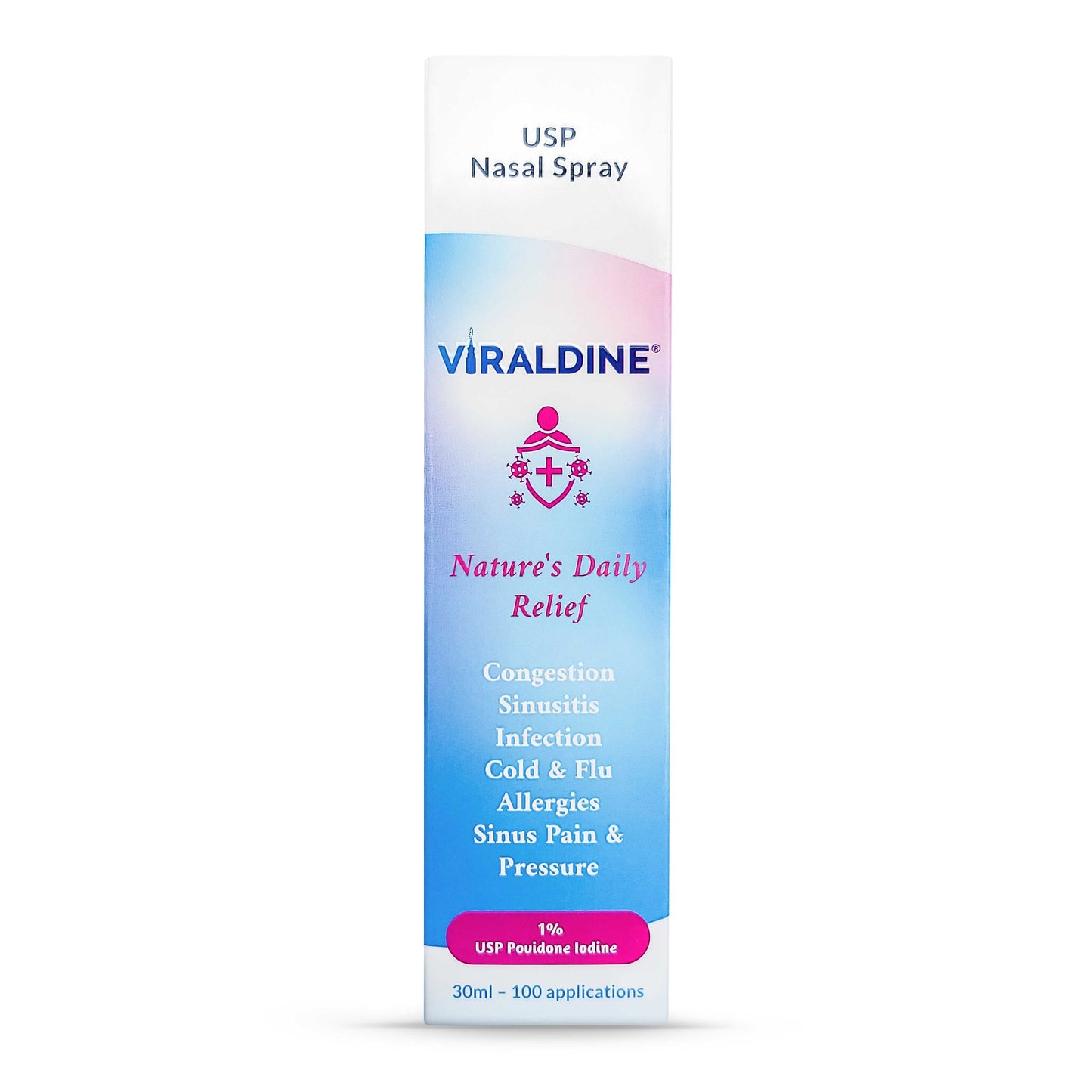 Viraldine 1% Povidone-Iodine Nasal Spray Daily Relief Formula 100 Applications