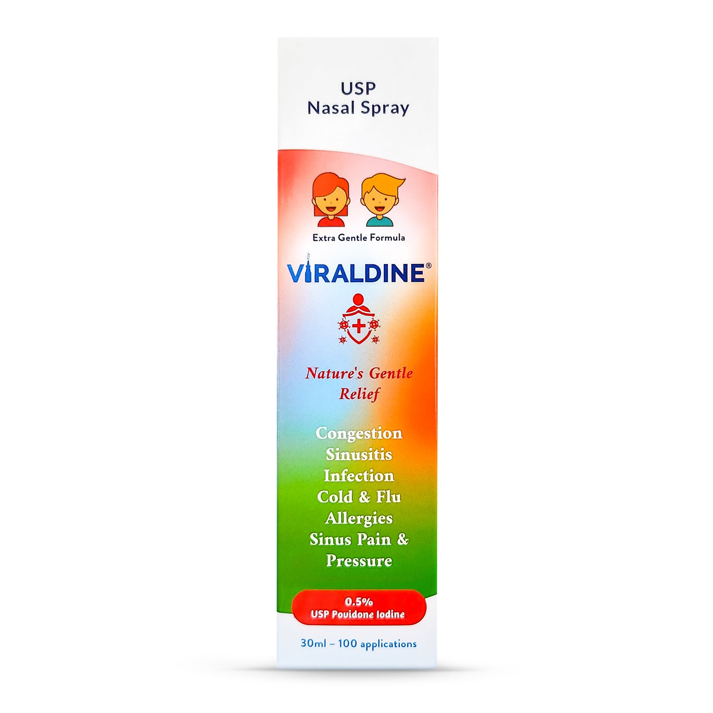 Viraldine .5% Povidone-Iodine Nasal Spray Gentle Relief Formula 100 Applications