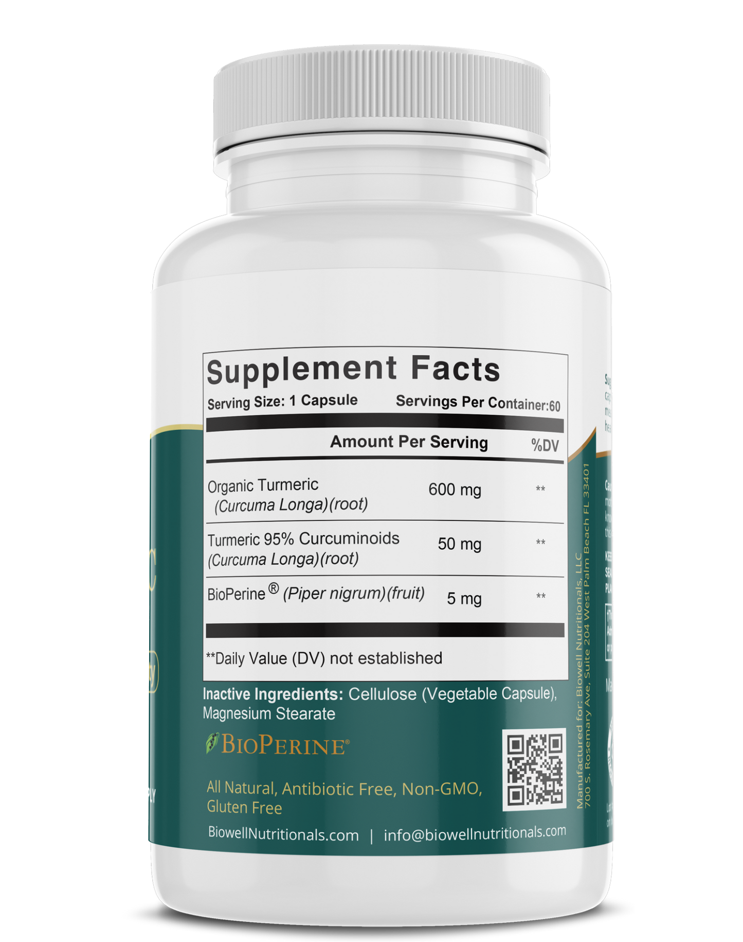 600mg Organic Turmeric Supplement With BioPerine "The Golden Antioxidant"