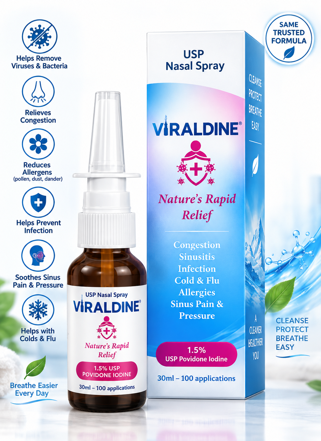 Viraldine 1.5% Antiviral Povidone Iodine Nasal Spray