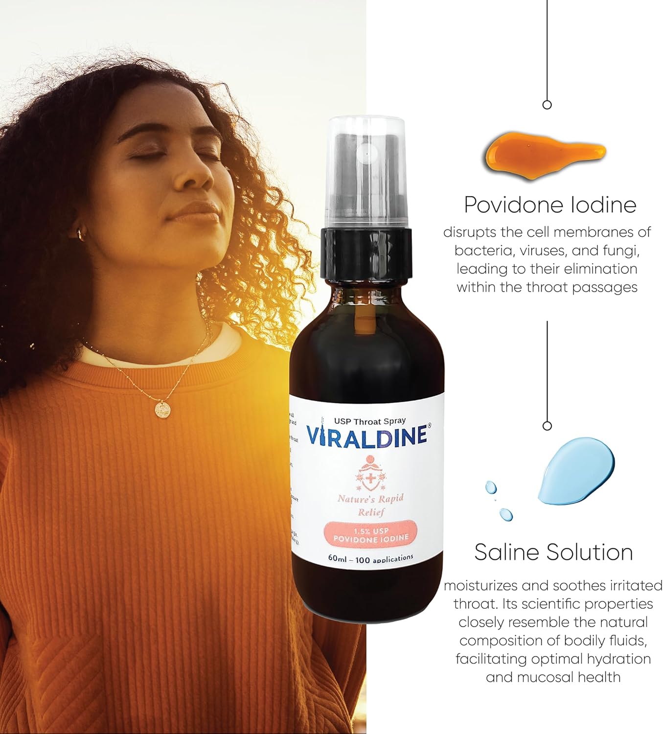 Viraldine 1.5% Povidone-Iodine Throat Spray Rapid Relief Formula  100 Applications