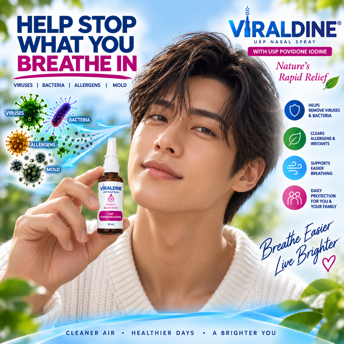 Viraldine 1.5% Antiviral Povidone Iodine Nasal Spray