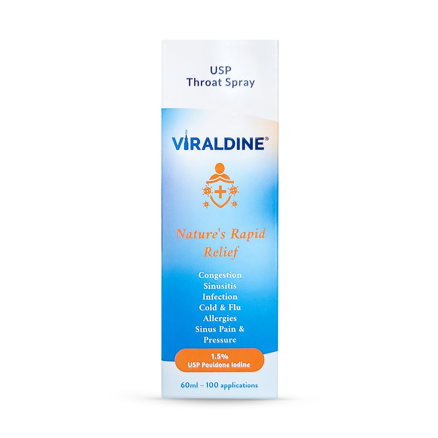 Viraldine 1.5% Povidone-Iodine Throat Spray Rapid Relief Formula  100 Applications